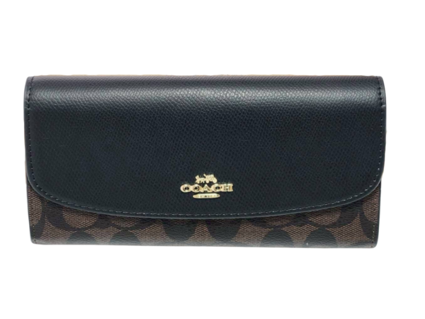 COACH アウトレット F54022 PVC スムースカーフレザー シグネチャー スリム エンベロープ 長財布 ブラウンブラック