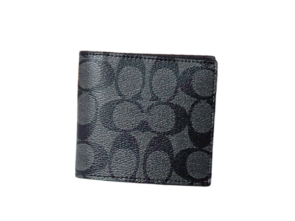 COACH アウトレット F75006 PVCコーティングキャンバス カーフレザー シグネチャー 二つ折り財布 ブラック