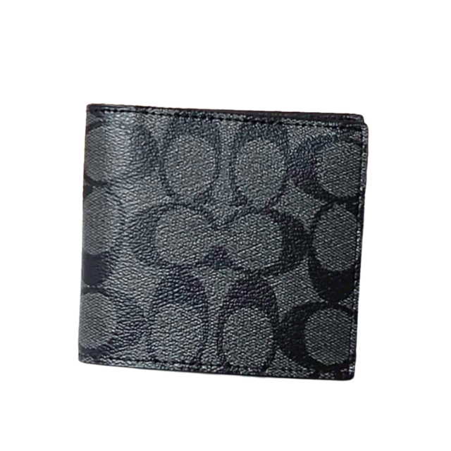COACH アウトレット F75006 PVCコーティングキャンバス カーフレザー シグネチャー 二つ折り財布 ブラック